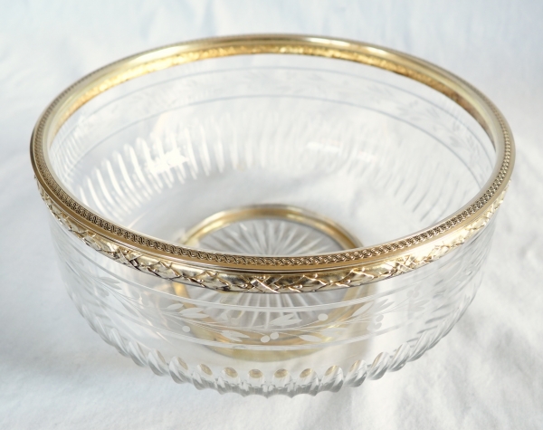 Puiforcat : large Baccarat crystal Louis XVI style salad bowl, vermeil (sterling silver) frame