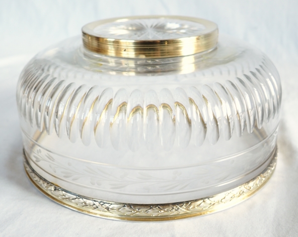 Puiforcat : large Baccarat crystal Louis XVI style salad bowl, vermeil (sterling silver) frame