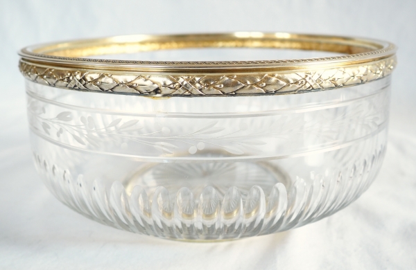 Puiforcat : large Baccarat crystal Louis XVI style salad bowl, vermeil (sterling silver) frame