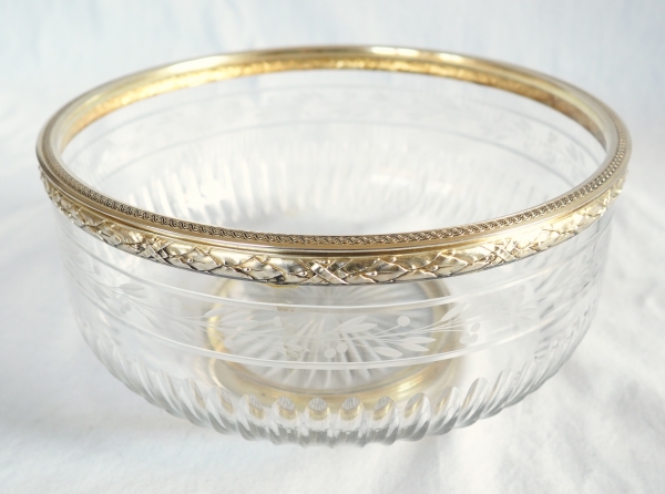 Puiforcat : large Baccarat crystal Louis XVI style salad bowl, vermeil (sterling silver) frame