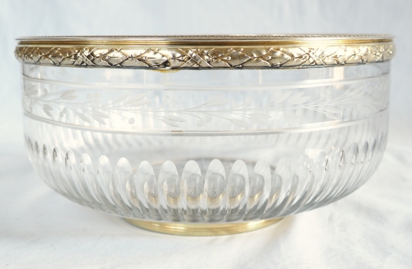 Puiforcat : grand saladier de style Louis XVI en cristal de Baccarat et vermeil - argent massif