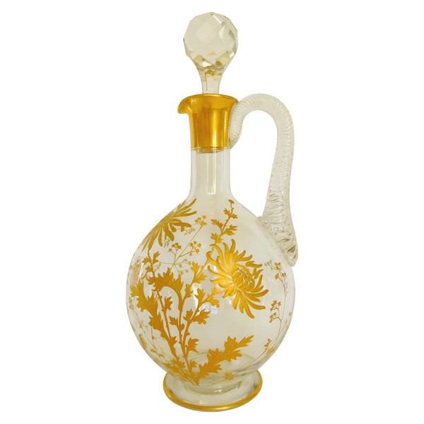 Baccarat crystal wine decanter enhanced with fine gold chrysanthemum decoration - paper sticker