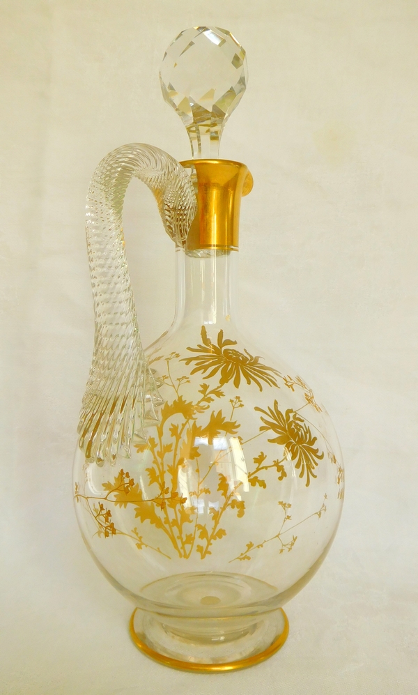 Baccarat crystal wine decanter enhanced with fine gold chrysanthemum decoration - paper sticker