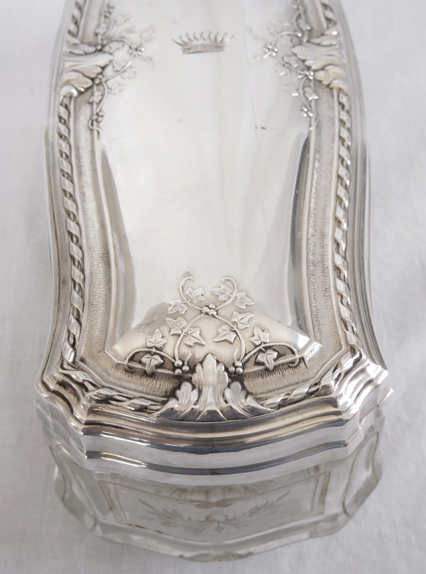 Grande boîte en cristal de Baccarat et argent massif - couronne de Comte - poinçon Minerve
