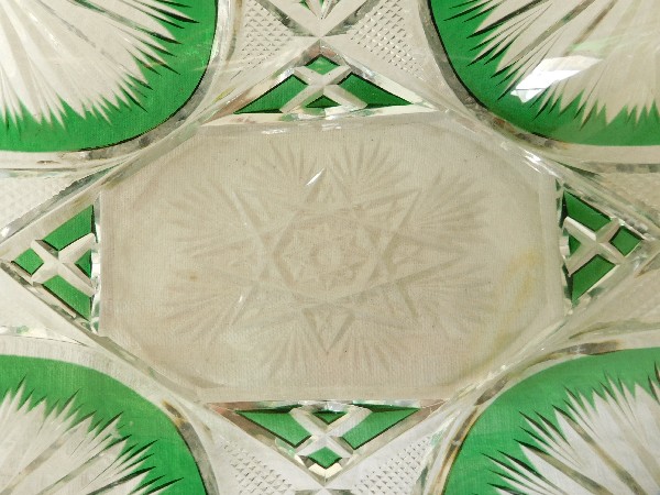 Baccarat crystal jardiniere / table centerpiece, green overlay crystal