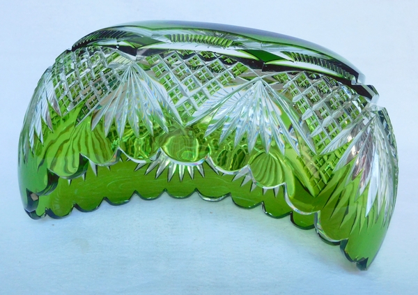St Louis crystal centerpiece / jardiniere, green overlay crystal