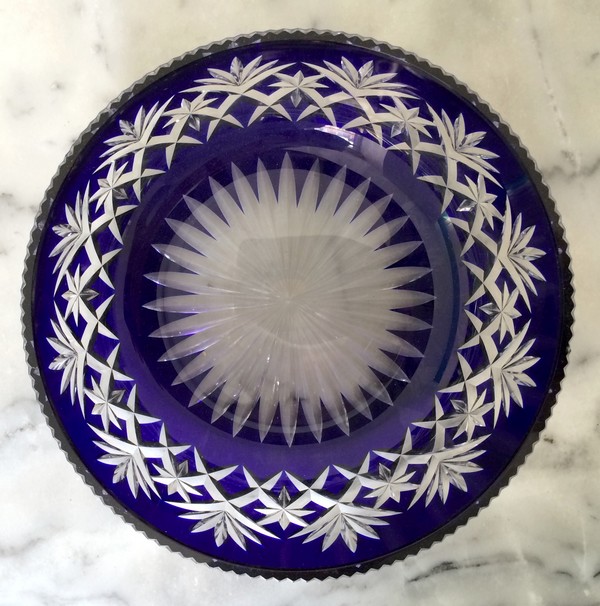 St Louis overlay crystal bowl, Massenet pattern, blue cobalt