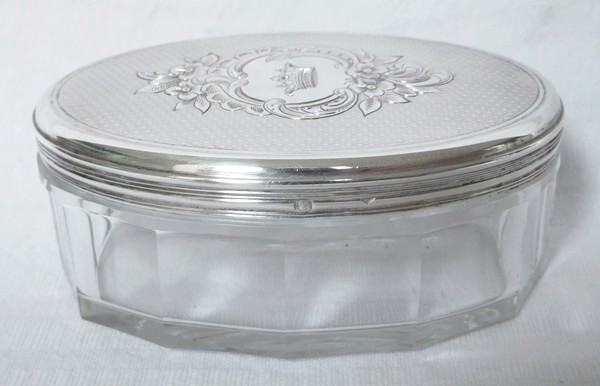 Pair of crystal and sterling silver powder boxes, crown of Marquis, circa 1860