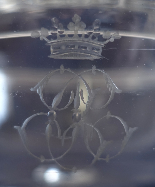 Pair of Baccarat crystal candy bowls, crown of marquis engraved