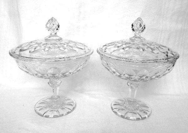 Pair of Baccarat crystal candy boxes - Juvisy pattern (used at Elysee Palace)