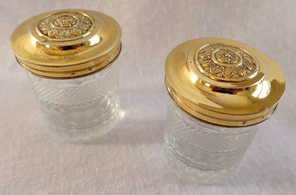 Paire de pots à onguents en cristal du Creusot et vermeil - époque Empire - début XIXe siècle