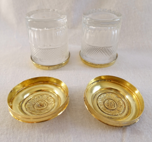 Pair of Empire Le Creusot crystal and vermeil ointments jars - early 19th century