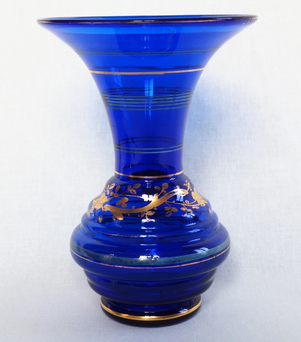 Paire de vases en cristal de Baccarat bleu et or, époque Napoléon III vers 1860