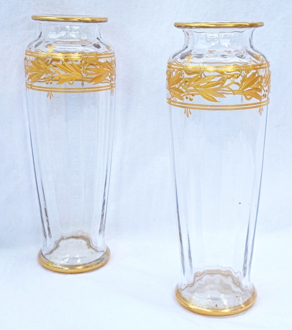 Pair of Baccarat crystal vases enhanced with fine gold