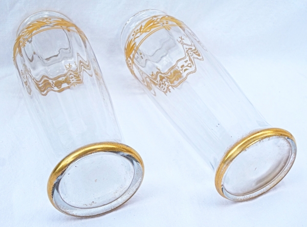 Pair of Baccarat crystal vases enhanced with fine gold