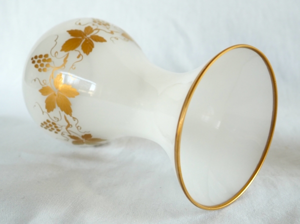 Pair of Baccarat crystal opaline vases enhanced with fine gold, 19th century production circa 1850