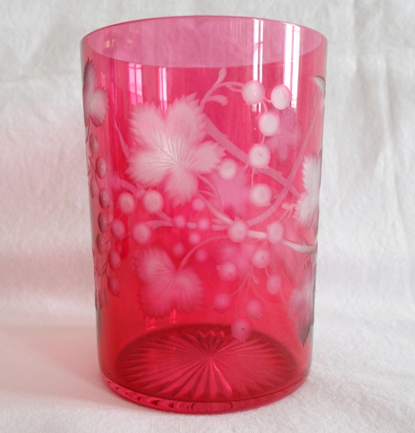 Pair of Baccarat overlay pink crystal glasses, richly engraved model