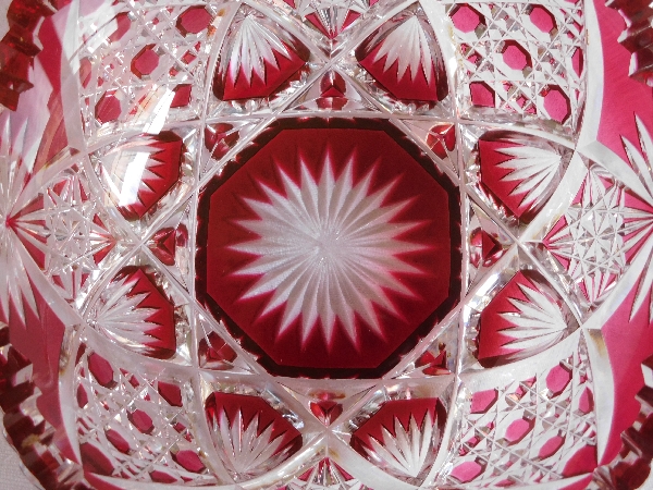 Baccarat crystal cup / trinket bowl, rare pink overlay cut crystal