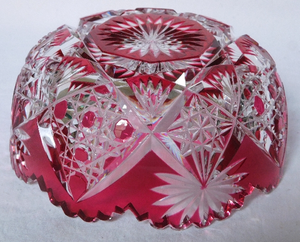 Baccarat crystal cup / trinket bowl, rare pink overlay cut crystal