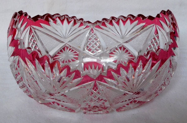St Louis crystal centerpiece / jardiniere, pink overlay crystal
