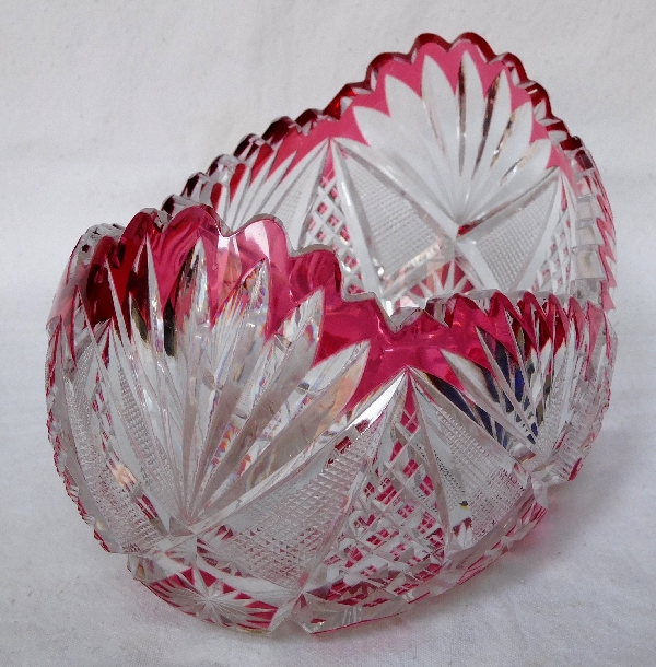 St Louis crystal centerpiece / jardiniere, pink overlay crystal