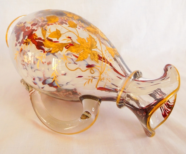 Legras Montjoye : pichet en verre gravé et doré d'époque Art Nouveau