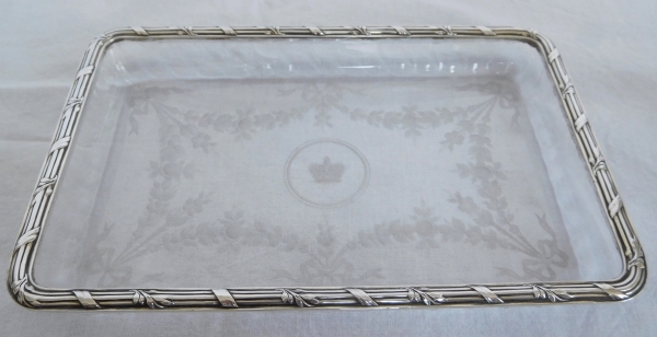 Risler & Carré : Baccarat crystal and sterling silver mail tray, crown of Prince engraved