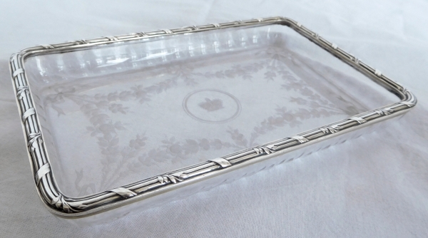 Risler & Carré : Baccarat crystal and sterling silver mail tray, crown of Prince engraved
