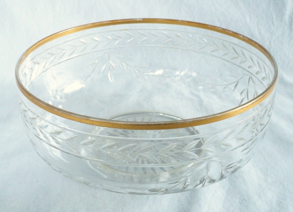 Baccarat crystal salad bowl, laurels cut pattern - enhanced with fine gold