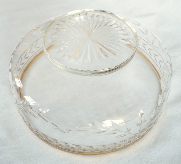 Baccarat crystal salad bowl, laurels cut pattern - enhanced with fine gold