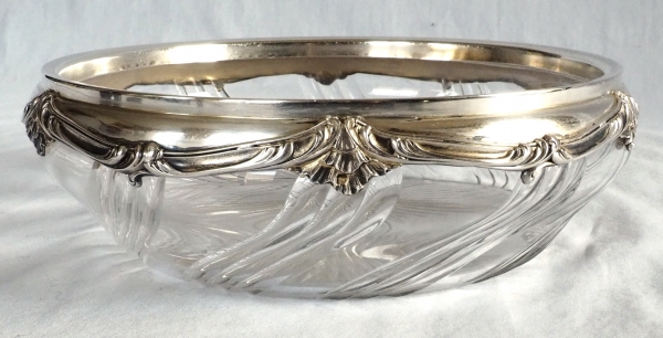 Saladier ou coupe de style Louis XV en cristal de Baccarat et argent massif poinçon Minerve