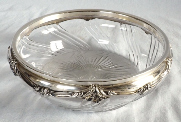 Saladier ou coupe de style Louis XV en cristal de Baccarat et argent massif poinçon Minerve