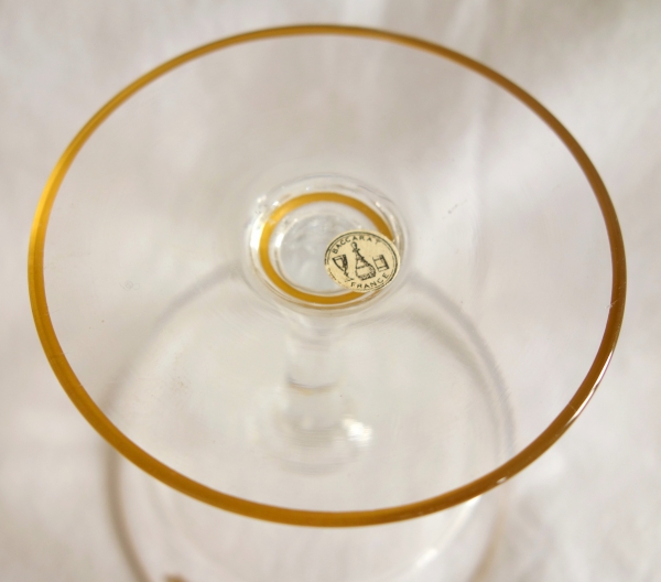 Service de verres 6 pièces en cristal de Baccarat gravé & doré couronne royale, étiquette papier