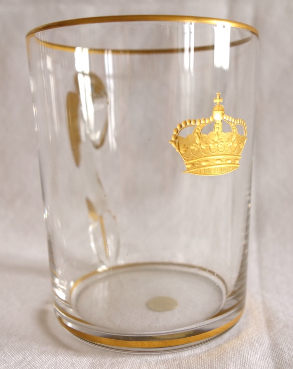 Baccarat crystal glasses set of 6, gilt royal crown engraved, original paper sticker