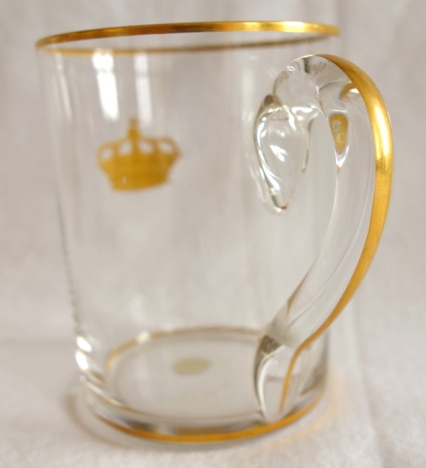 Baccarat crystal glasses set of 6, gilt royal crown engraved, original paper sticker