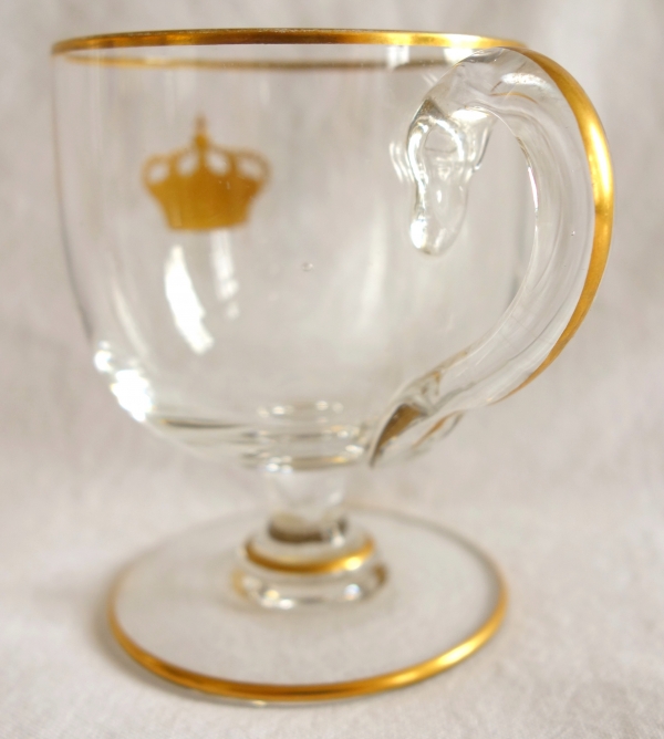 Service de verres 6 pièces en cristal de Baccarat gravé & doré couronne royale, étiquette papier