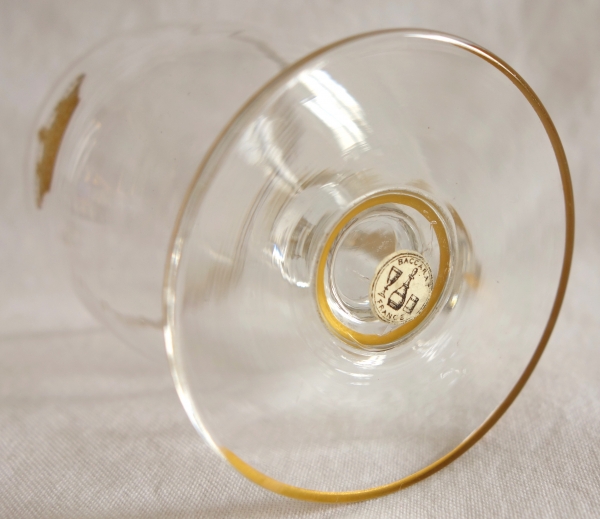 Service de verres 6 pièces en cristal de Baccarat gravé & doré couronne royale, étiquette papier