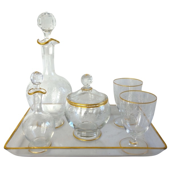 Baccarat crystal night set, Sevigne pattern enhanced with fine gold