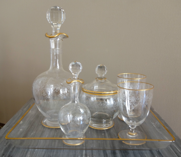 Baccarat crystal night set, Sevigne pattern enhanced with fine gold