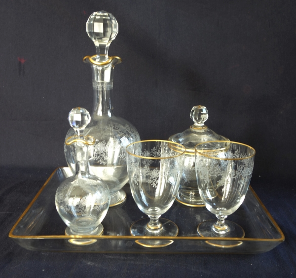 Baccarat crystal night set, Sevigne pattern enhanced with fine gold