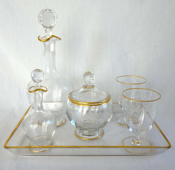 Baccarat crystal night set, Sevigne pattern enhanced with fine gold