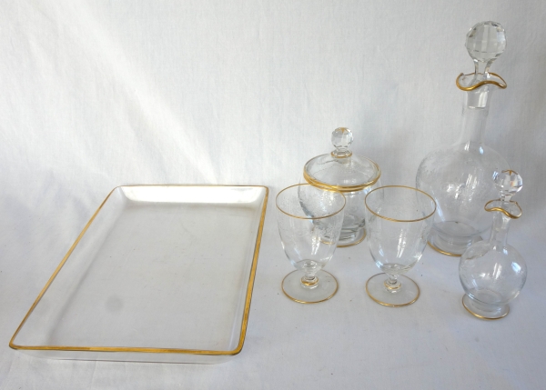 Baccarat crystal night set, Sevigne pattern enhanced with fine gold