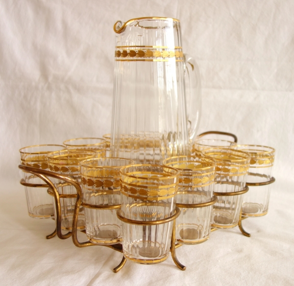 Baccarat crystal juice serving set enhanced with fine gold, circa 1900