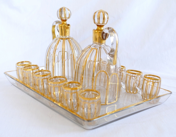 Baccarat crystal liquor set enhanced with fine gold - Cannelures pattern - paper sticker