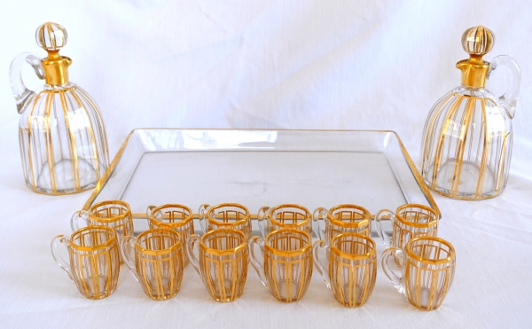 Baccarat crystal liquor set enhanced with fine gold - Cannelures pattern - paper sticker