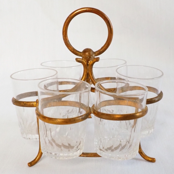 Service à liqueur en cristal de Baccarat, 6 pièces modèle Richelieu, monture en bronze