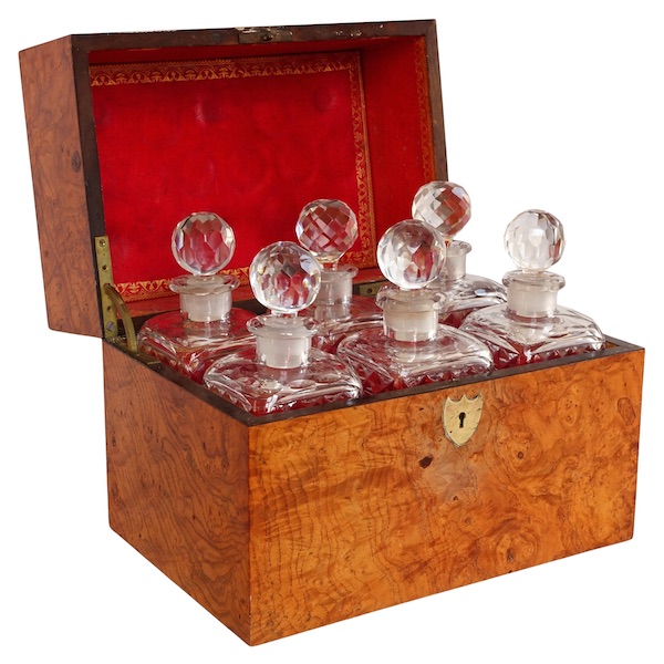 Empire Le Creusot crystal liquor set, original burr wood box - early 19th century