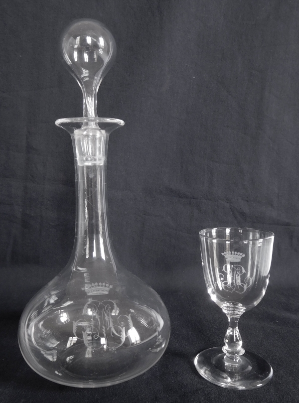 Baccarat crystal liquor set, crown of count, 19th century