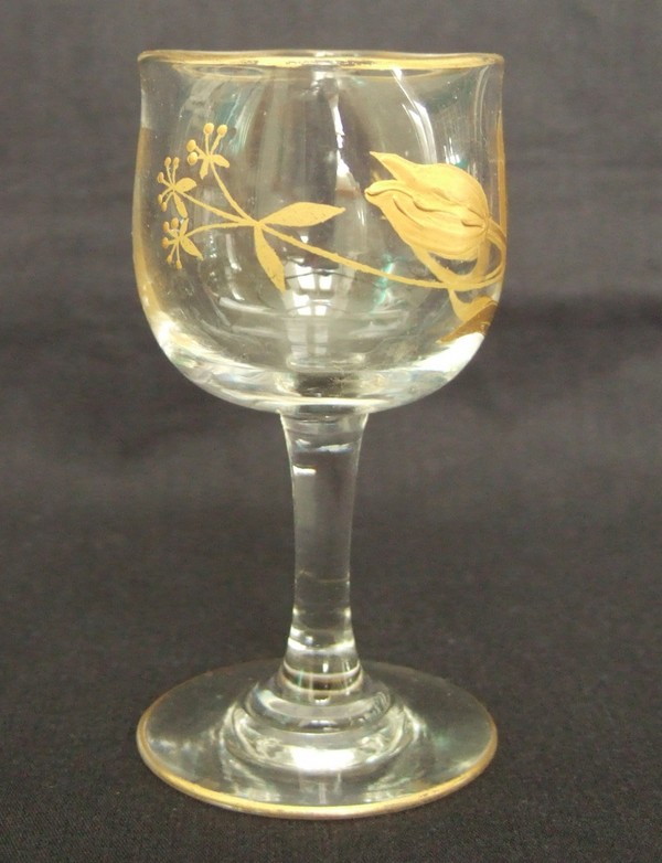 Rare Baccarat liquor set enhanced with fine gold Japanese-inspired decoration
