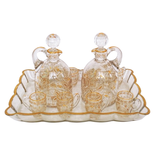 Baccarat crystal engraved and gilt liquor set, late 19th century - 10 pieces